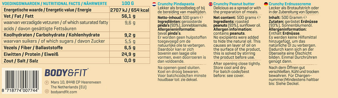 Body & Fit Natural Pindapasta | Burákové máslo z Holandska | Happy Food | kupuj na FitnessMuscle.eu
